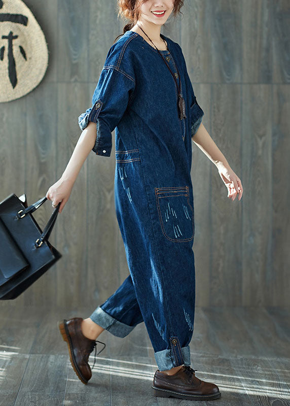 Fashion Blue Blue O-Leck Pockets Denim Jumps Curchs Spring