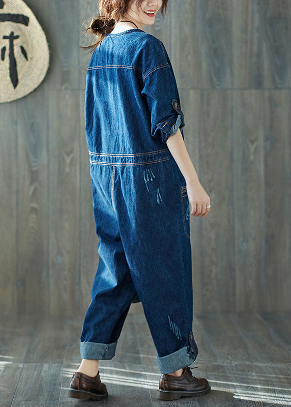 Fashion Blue Blue O-Leck Pockets Denim Jumps Curchs Spring