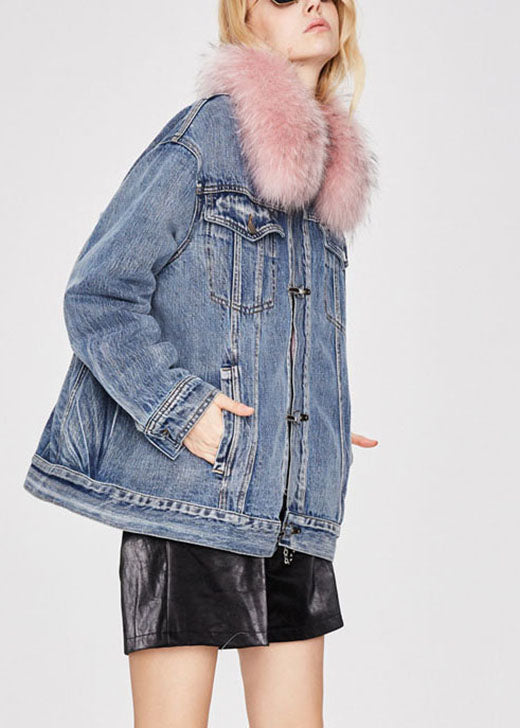 Fashion Denim Blue Rose Fur Collier de canard hivernal Down Down