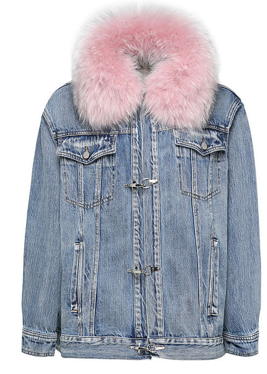 Fashion Denim Blue Rose Fur Collier de canard hivernal Down Down