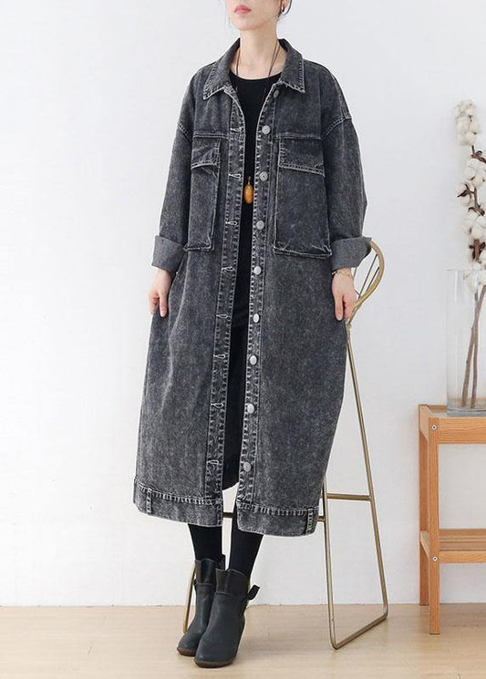 Fine Grey PeterPan Collar Button Fall Pockets Long Sleeve Coat - SooLinen