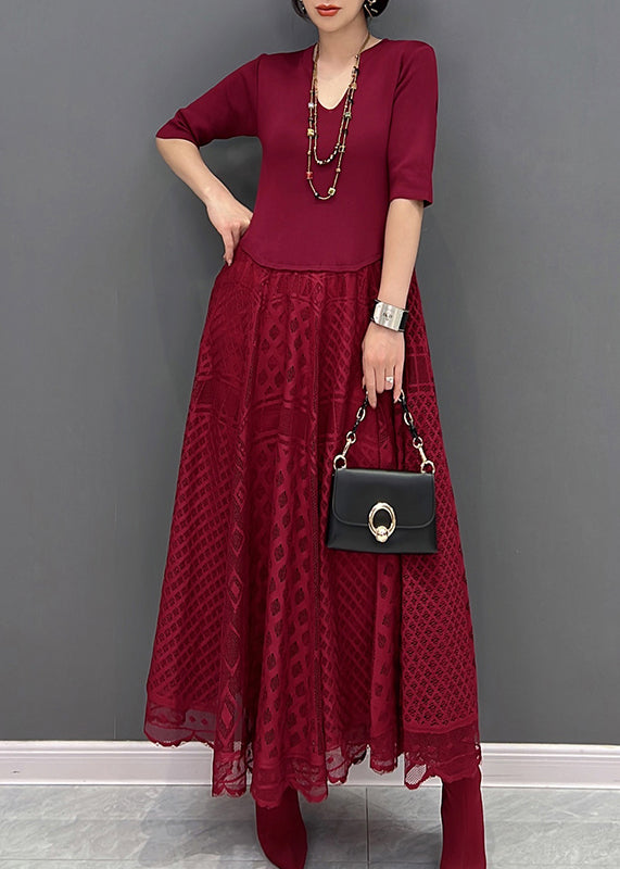 Robe maxi fin rouge V Red V cou