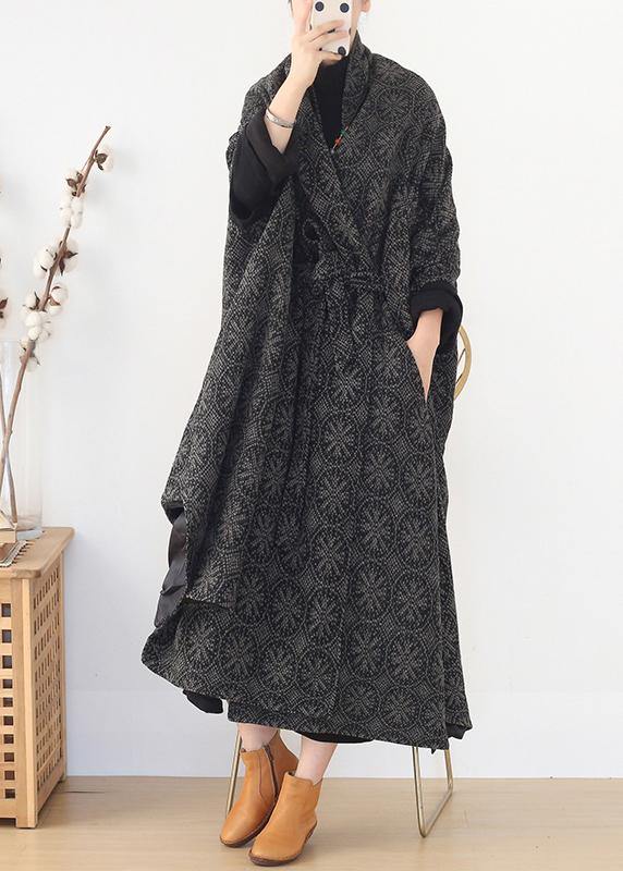 Fine gray wool overcoat Loose fitting medium length Batwing Sleeve v neck women coats - SooLinen