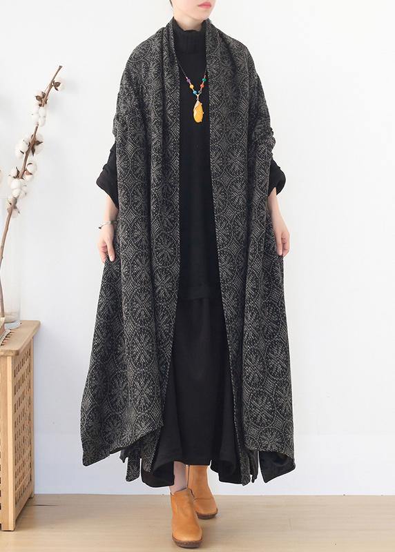 Fine gray wool overcoat Loose fitting medium length Batwing Sleeve v neck women coats - SooLinen