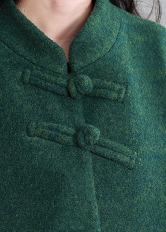 Fine plus size Coats coat green stand collar pockets woolen coats - SooLinen