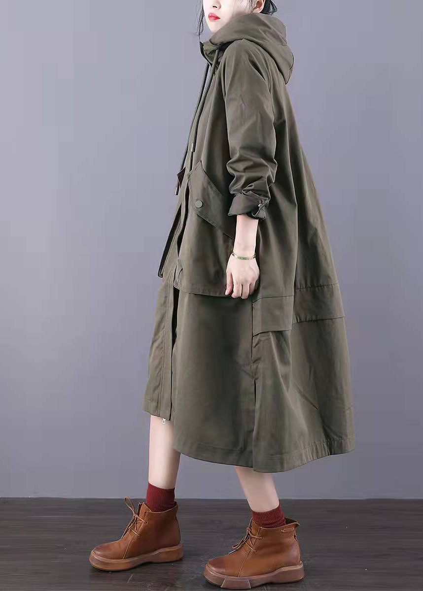 Trench Coats de coton vert zip