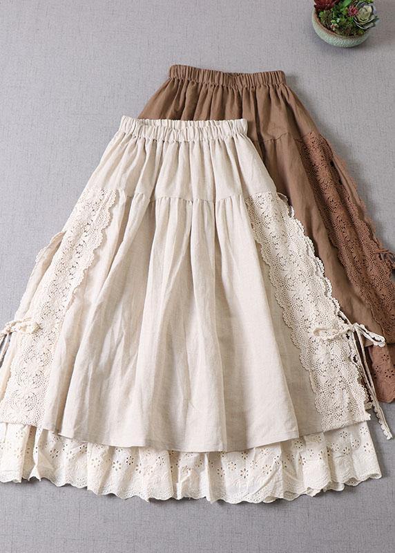 Fitted Beige Hollow Out Wrinkled Fall Patchwork Skirts - SooLinen