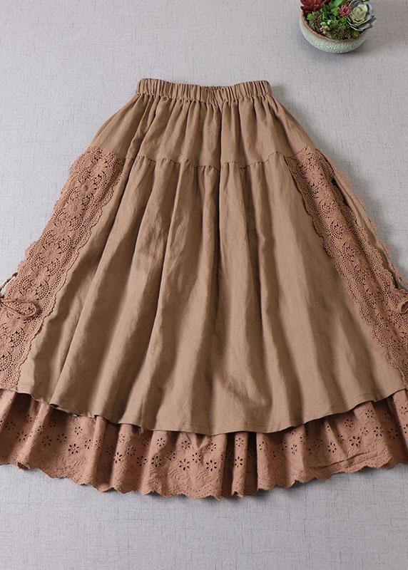 Fitted Beige Hollow Out Wrinkled Fall Patchwork Skirts - SooLinen