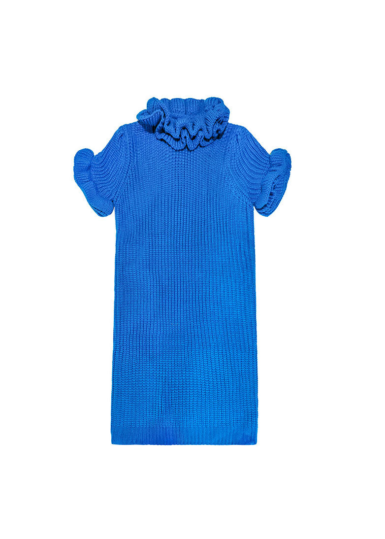 Robe de cheville en tricot à volants bleu ajusté Sleeve de pétale