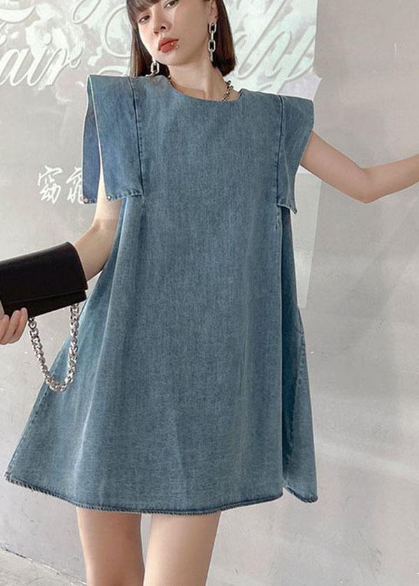 Fitted Light Blue Patchwork Denim Shift Dress Summer - SooLinen