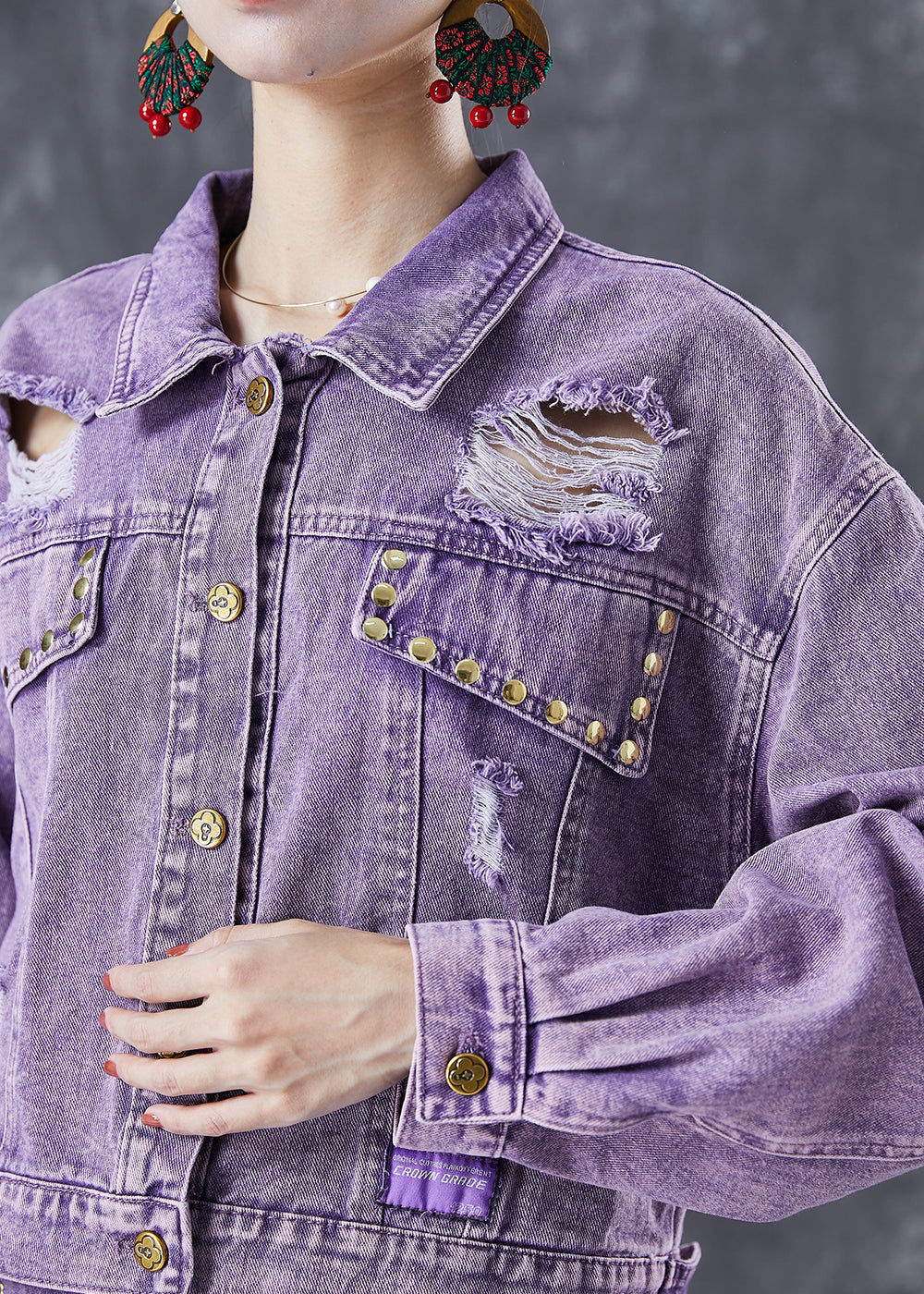 Purple Purple Hollow Out Rivet Denim deux pièces Set Summer