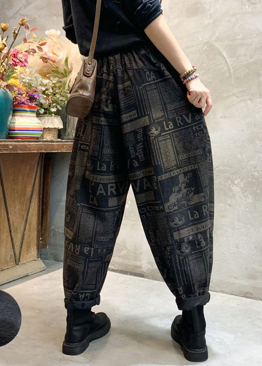 French Black Cinched Graphic denim Pants Winter