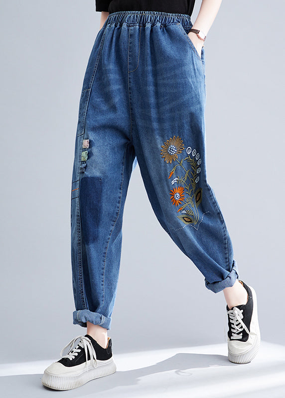 Patchwork Blue Blue French Patchwork Denim Harem Pantal Summer