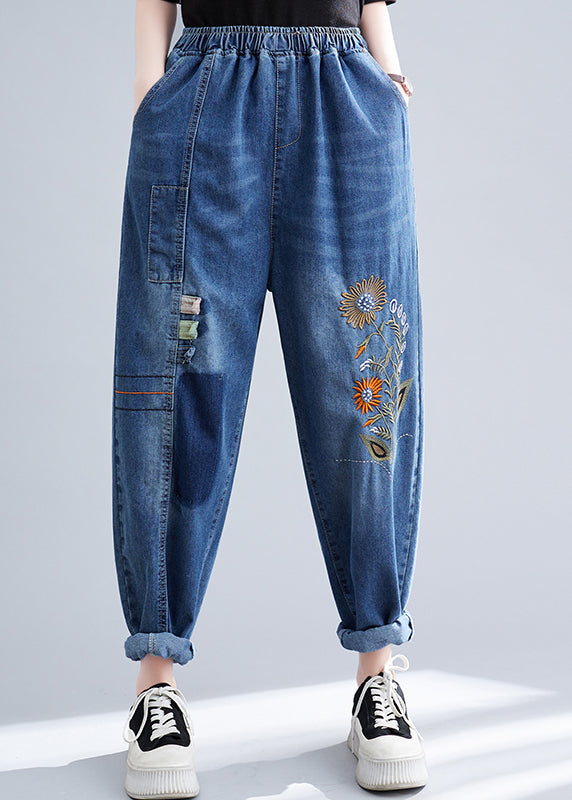 Patchwork Blue Blue French Patchwork Denim Harem Pantal Summer