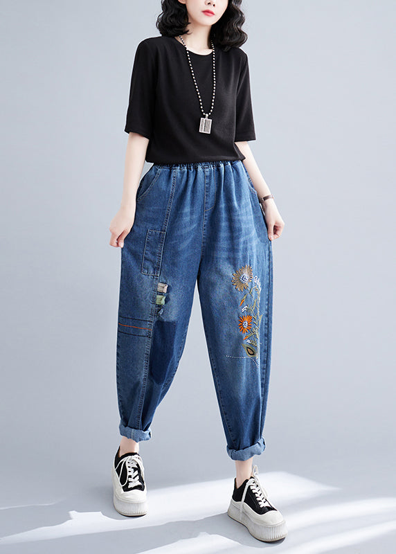 Patchwork Blue Blue French Patchwork Denim Harem Pantal Summer