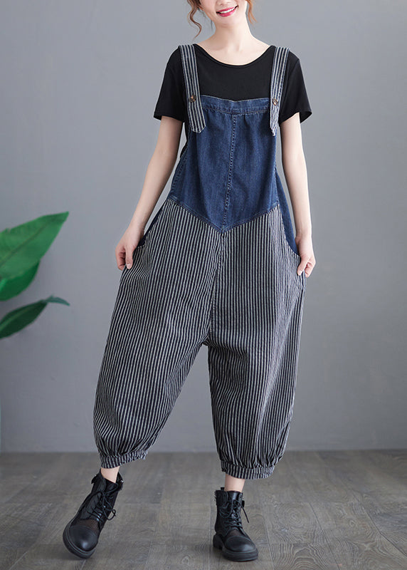 French Navy Striped Pocket Patchwork Denim Saut trottoir