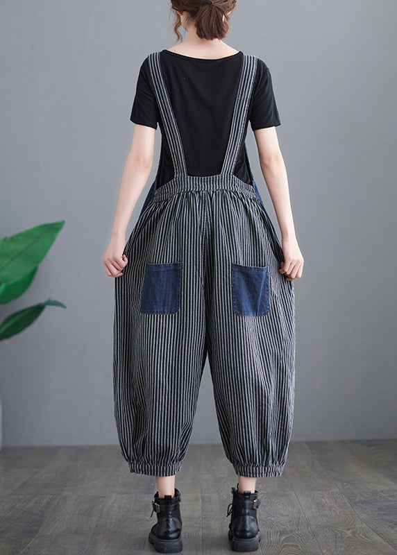 French Navy Striped Pocket Patchwork Denim Saut trottoir