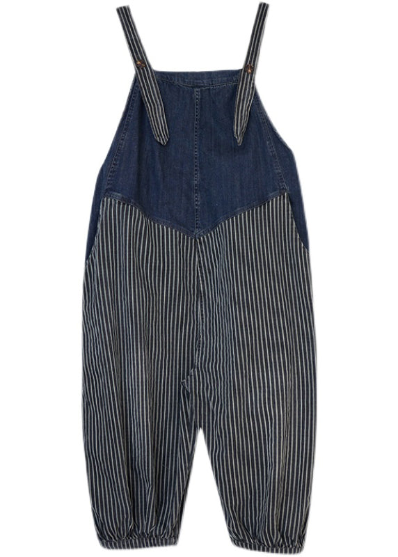 French Navy Striped Pocket Patchwork Denim Saut trottoir