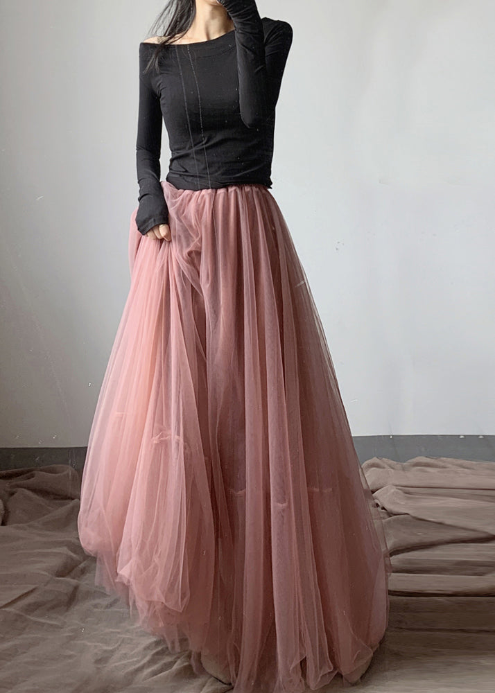 Jupe en tulle rose français asymétrique