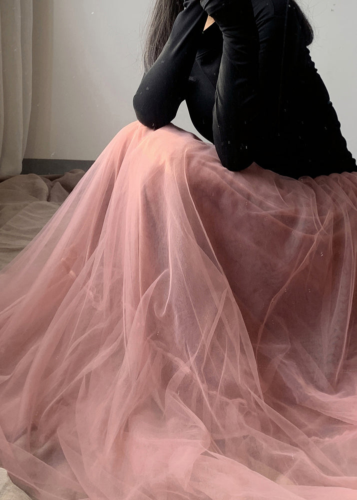 Jupe en tulle rose français asymétrique