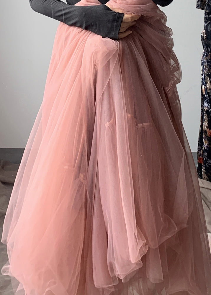 Jupe en tulle rose français asymétrique