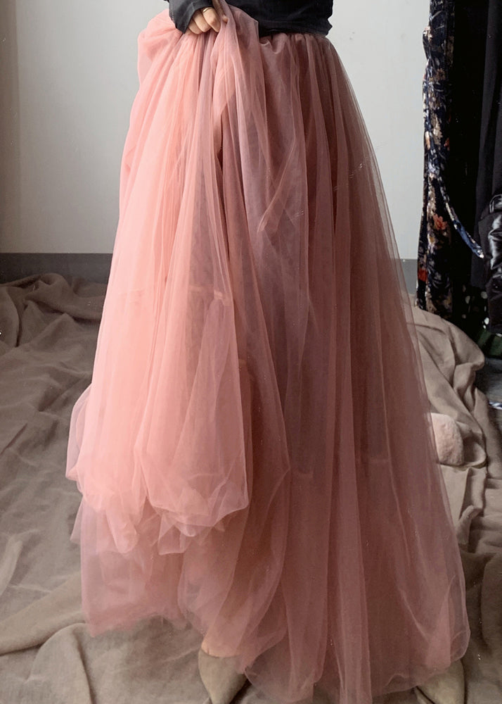 Jupe en tulle rose français asymétrique