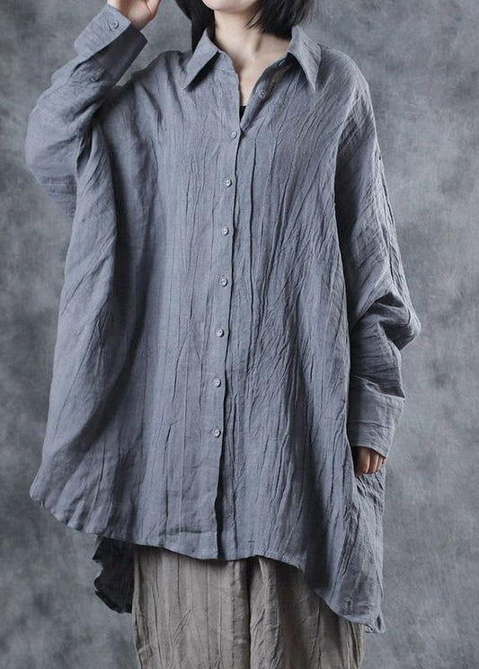 French lapel Batwing Sleeve linen tunic pattern Sewing gray blouse - SooLinen