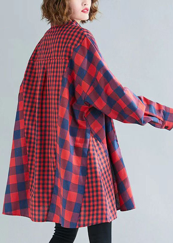 Tops baggy patchwork à plaid rouge français