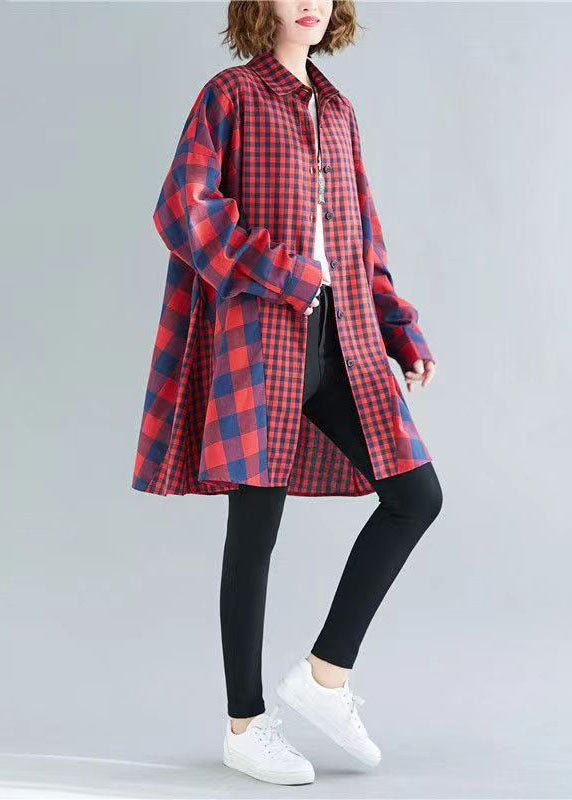 Tops baggy patchwork à plaid rouge français