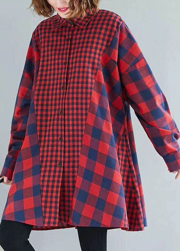 Tops baggy patchwork à plaid rouge français