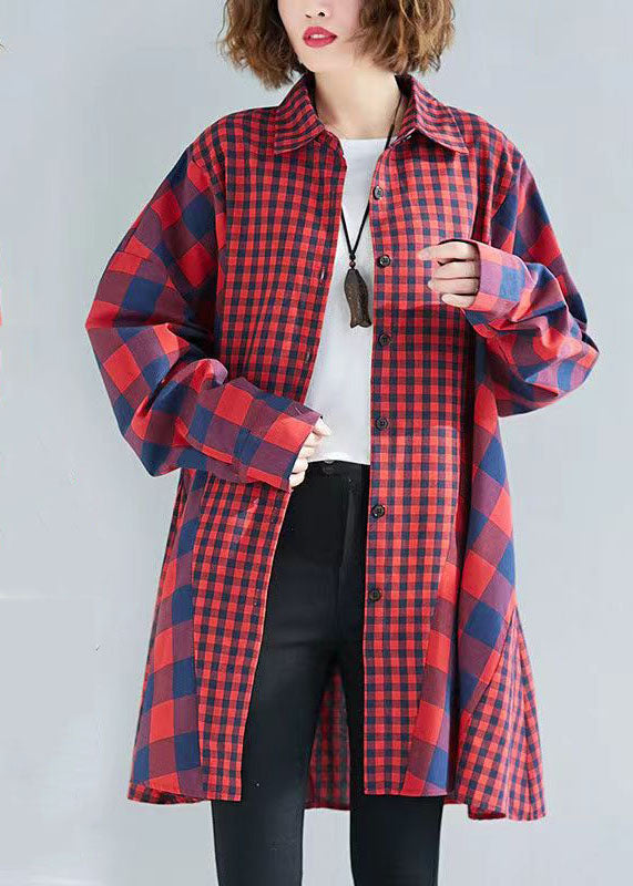 Tops baggy patchwork à plaid rouge français