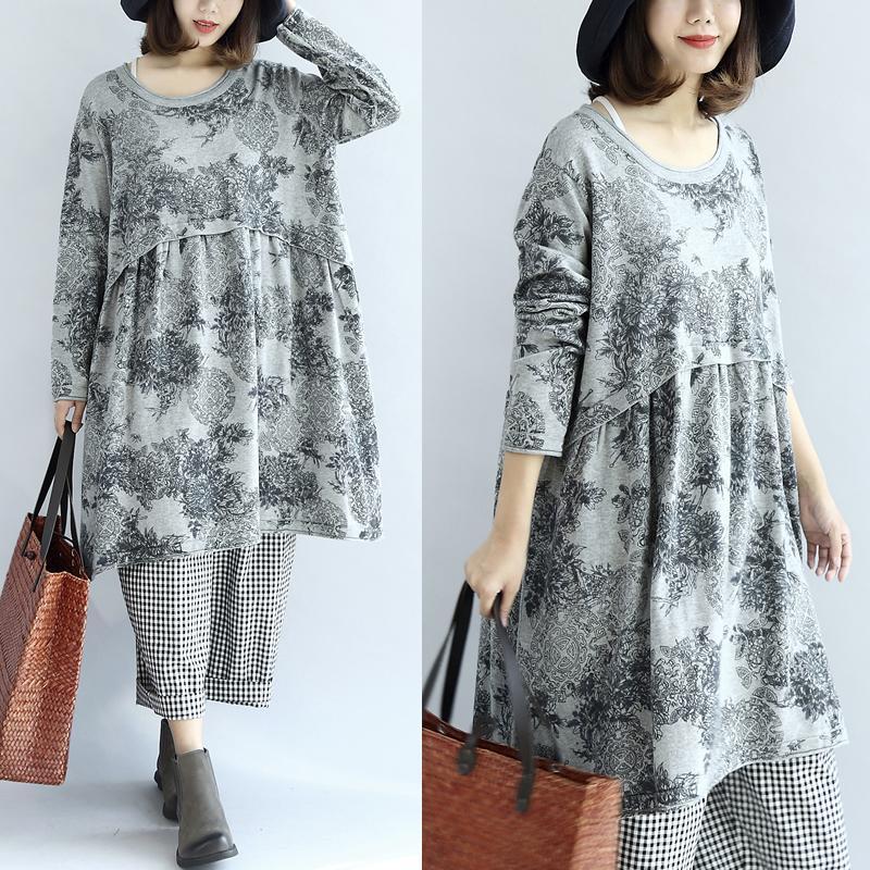 Robes de coton à imprimé gris