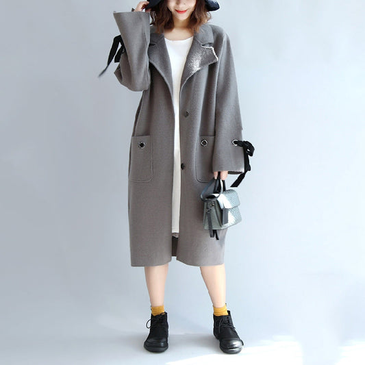 Trench-coat gris en laine plus vestes de brise-vent de taille