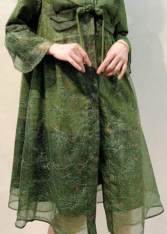 Green Patchwork Tulle Coats Broideried Chinois Button Summer