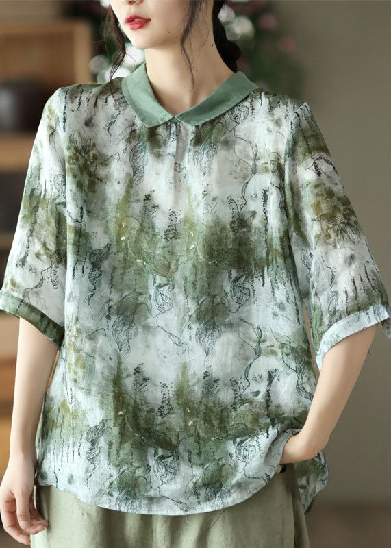 Green Print Linn Shirt Top Tie Dye Half Mancheve