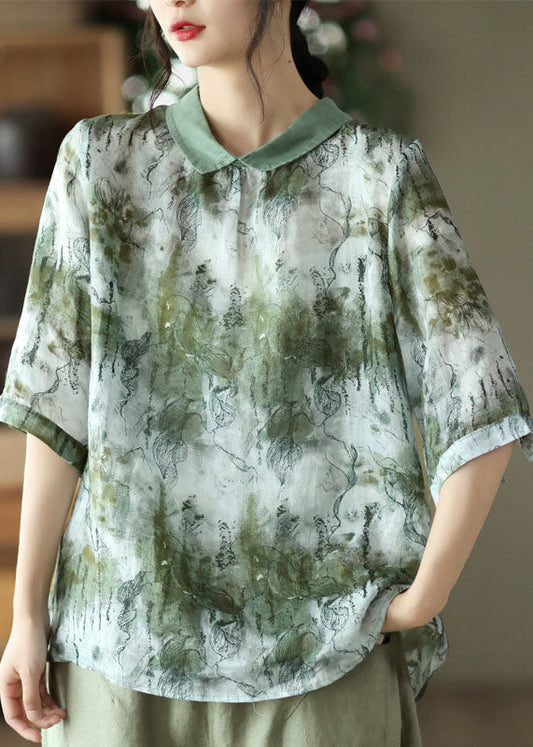 Green Print Linn Shirt Top Tie Dye Half Mancheve