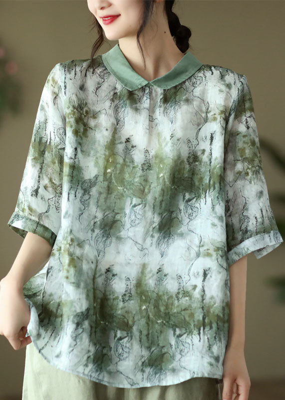 Green Print Linn Shirt Top Tie Dye Half Mancheve