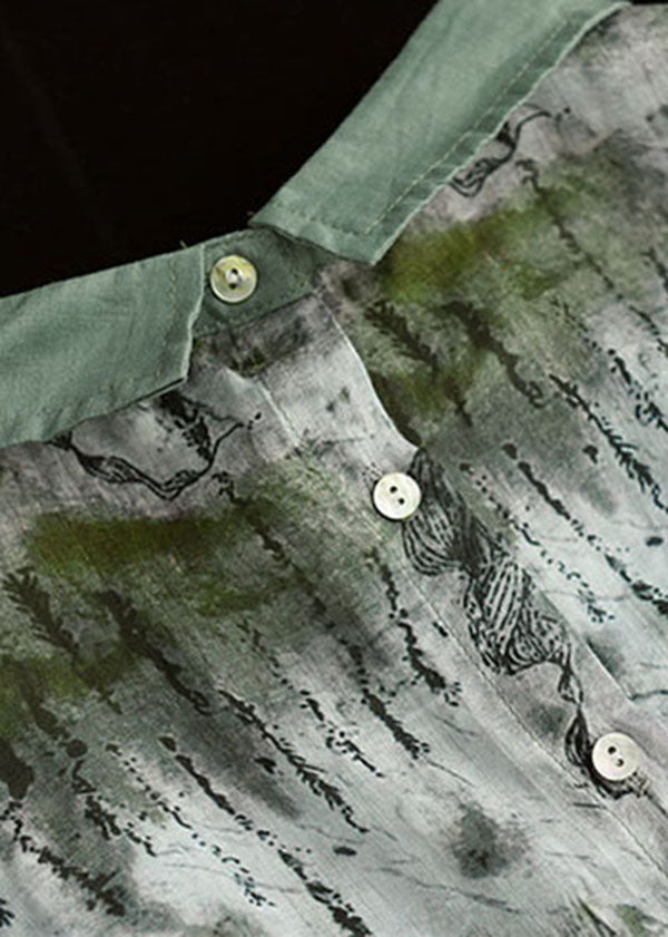 Green Print Linn Shirt Top Tie Dye Half Mancheve