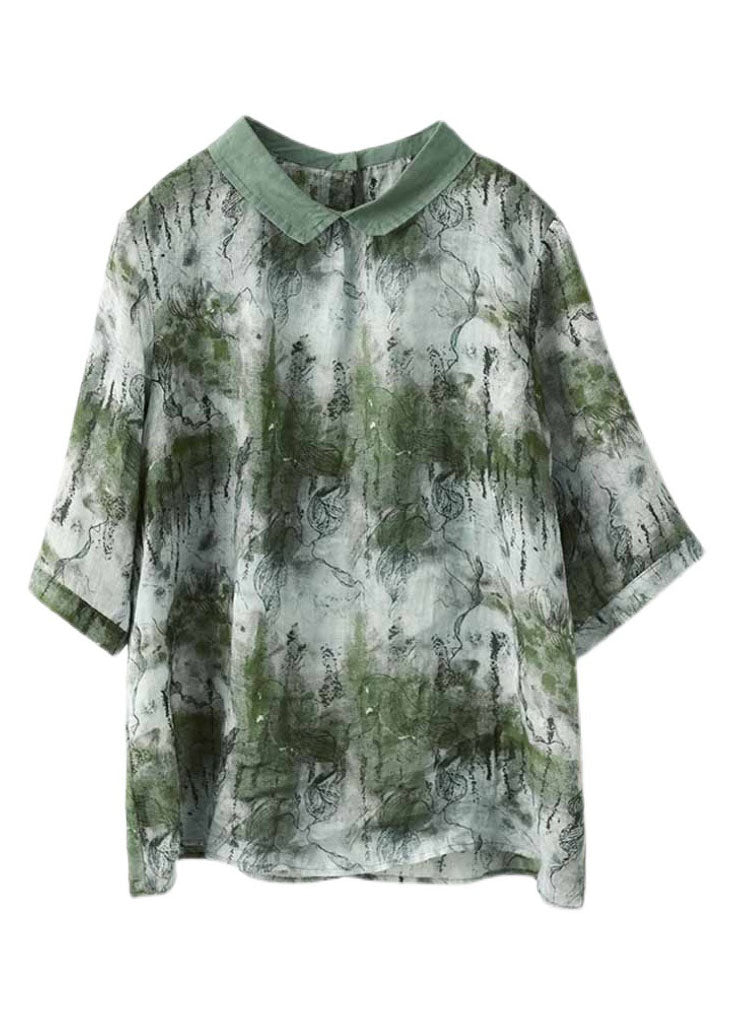 Green Print Linn Shirt Top Tie Dye Half Mancheve