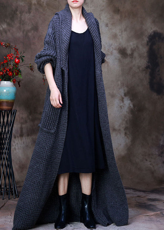 Grey Pockets Woolen Cardigan Peter Pan Collar Winter