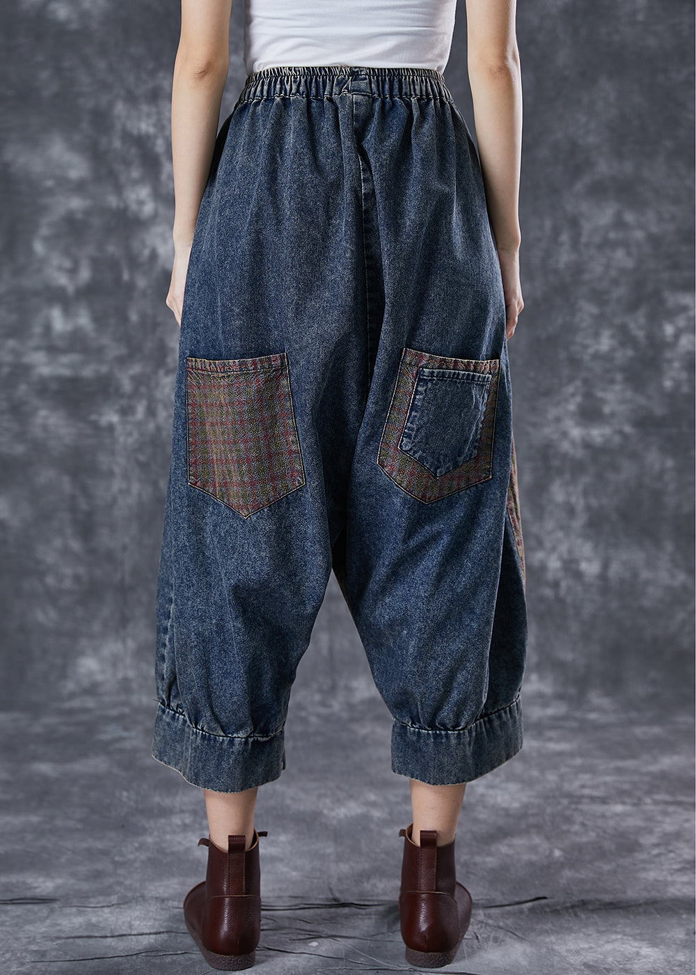 Applique appliquée Patchwork Asymétrical Poches Pantalon Denim Summer