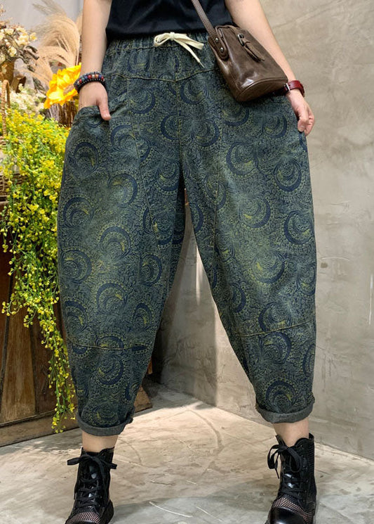 Pantalon de jean à imprimé haute taille à la taille à la main printemps