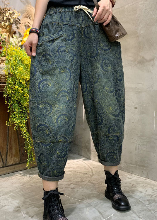 Pantalon de jean à imprimé haute taille à la taille à la main printemps