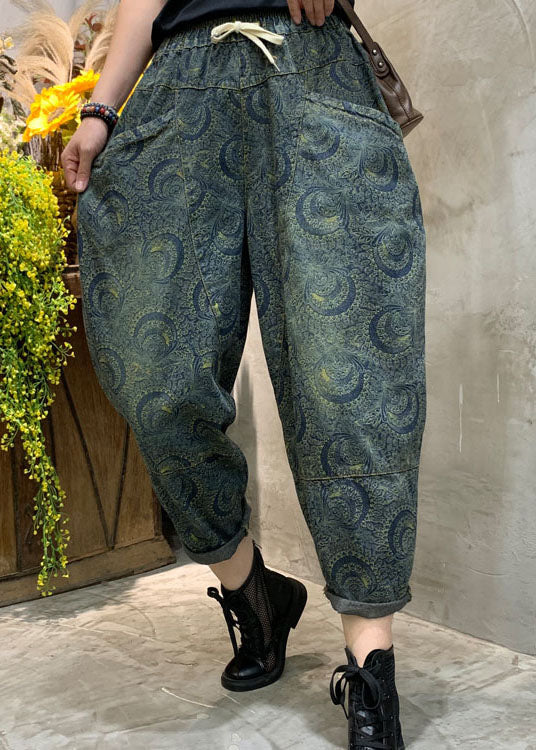 Pantalon de jean à imprimé haute taille à la taille à la main printemps