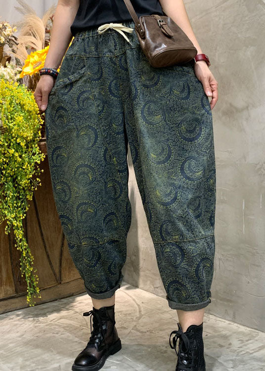 Pantalon de jean à imprimé haute taille à la taille à la main printemps