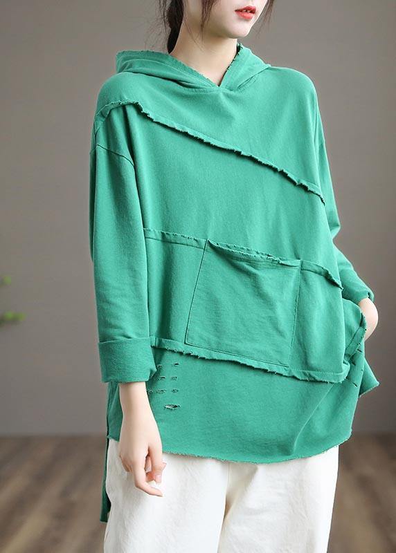 Handmade White Blouses For Women Hooded Patchwork Daily Spring Tops - SooLinen