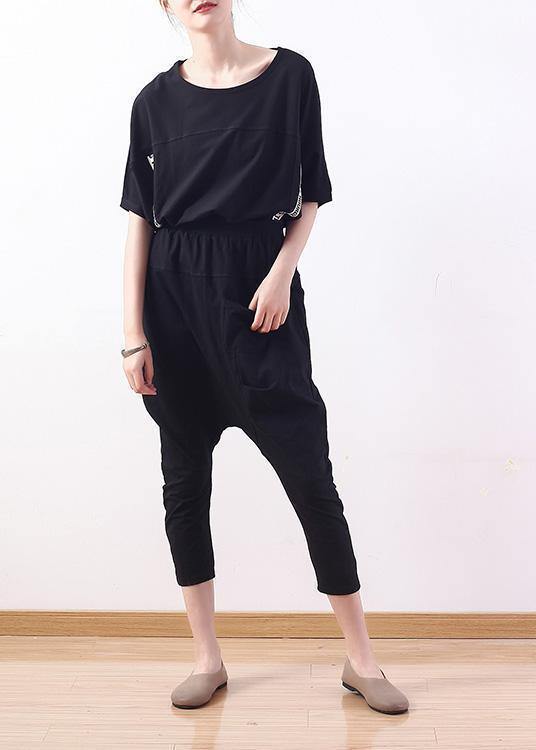 Handmade black o neck cotton tunics for women short sleeve tunic summer shirts - SooLinen