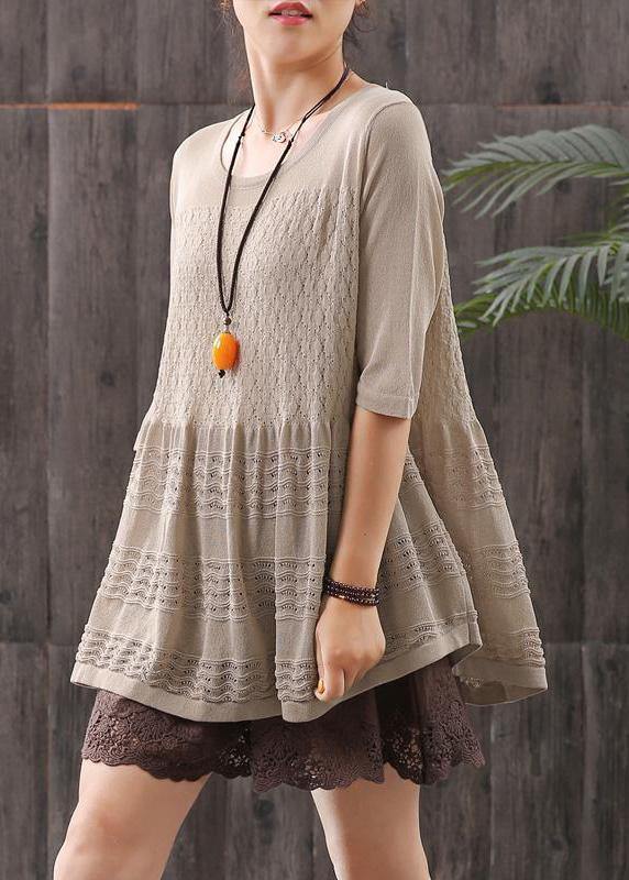 Handmade linen crane tops Fitted Retro Half Sleeve Hollow Out Blouse - SooLinen