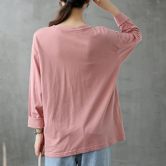 Handmade o neck patchwork clothes Fabrics pink blouses - SooLinen