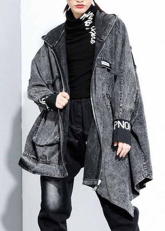 Italien Black Hotted Asymétrical Design Denim Coat Spring